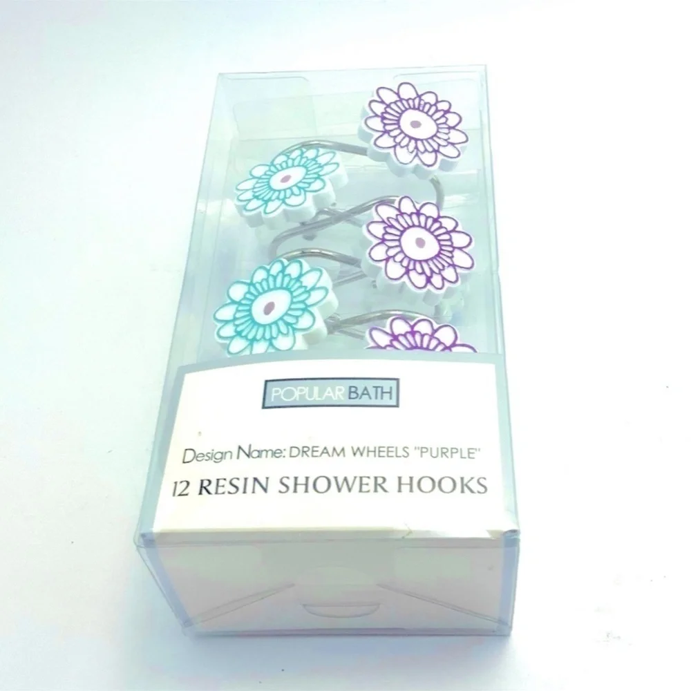 Dream Wheels Shower Curtain Hooks Purple Teal Flowers Set of 12 Popular Bath